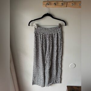 Lulus Smocked High-Rise Wide-Leg Pants Black White Print Size Small